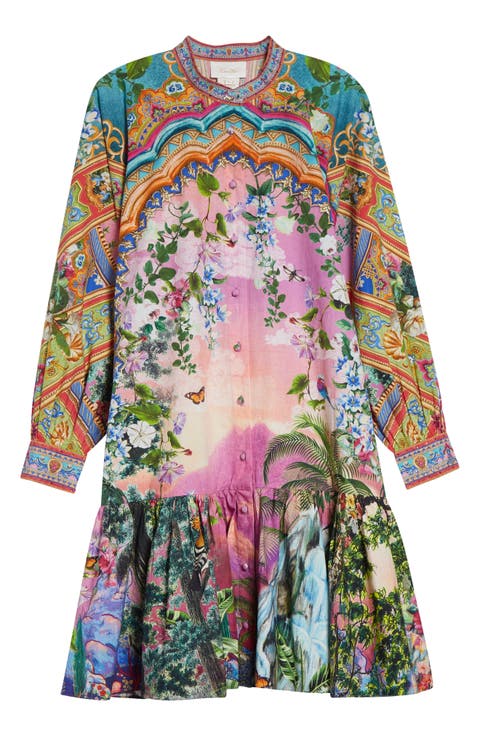 Print Long Sleeve Cotton Dress