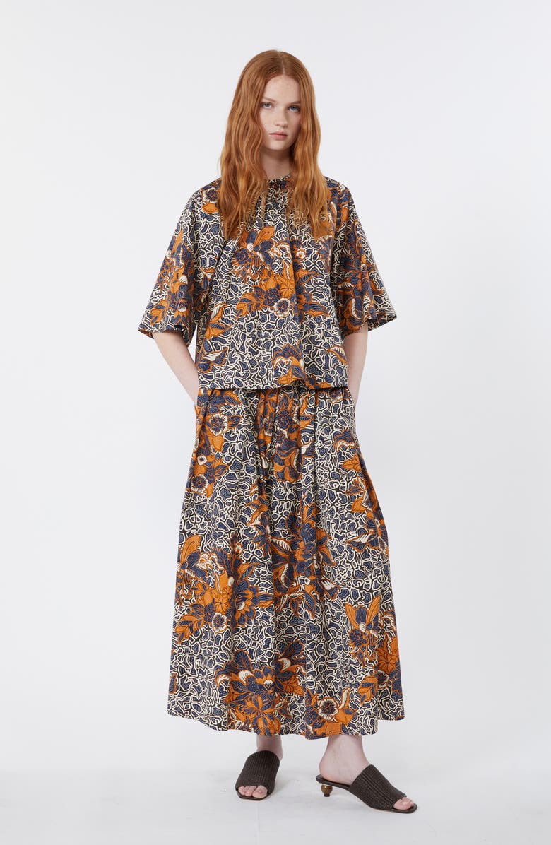 Weekend Max Mara Uomo Paisley Floral Cotton Skirt, Alternate, color, Navy