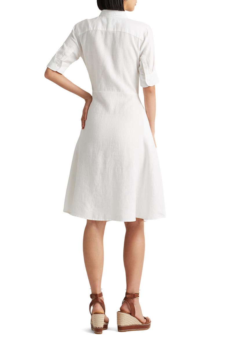 Linen Tie Front Shirtdress, Alternate, color, WHITE