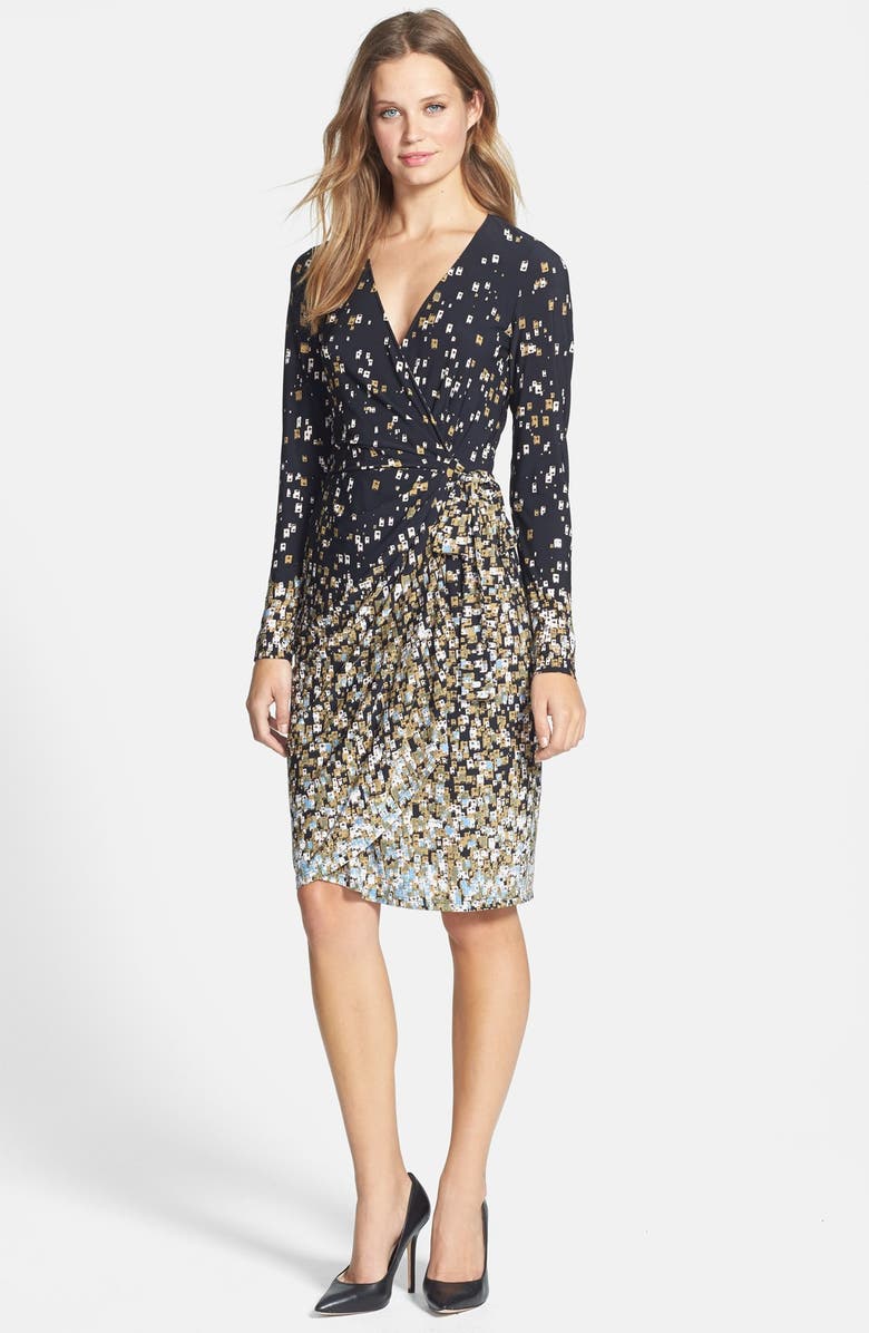 Maggy London Print Long Sleeve Jersey Wrap Dress, Main, color,