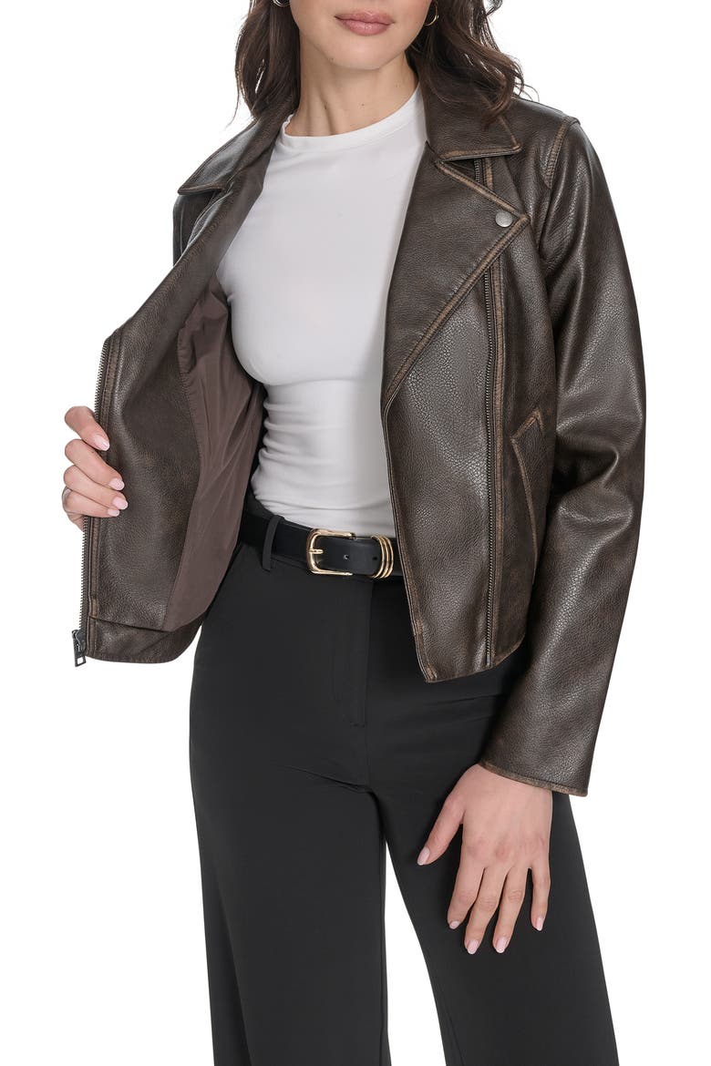 Women's Essential Faux Leather Moto Jacket, Alternate, color, BROWN