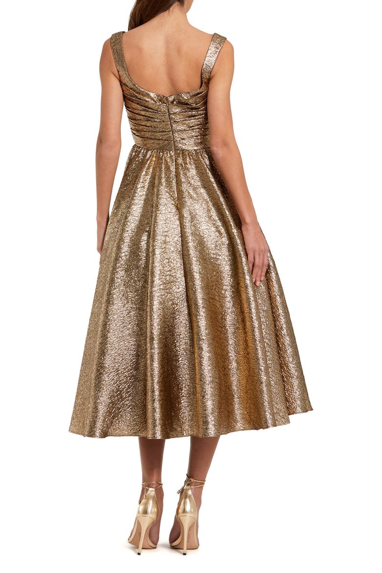 Shimmering Square Neck Sleeveless A-Line Midi Dress, Alternate, color, Antique Bronze