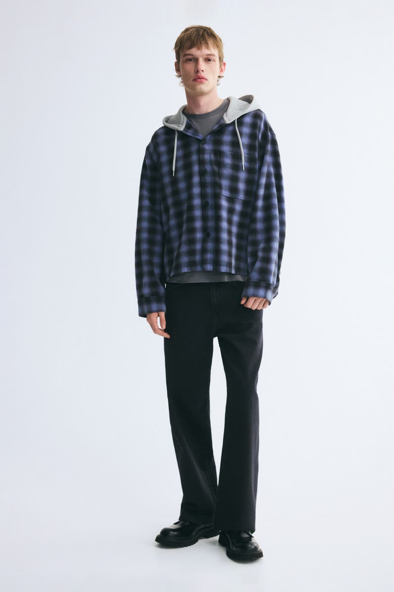 Hooded Overshirt, Alternate, color, Dark blue/plaid