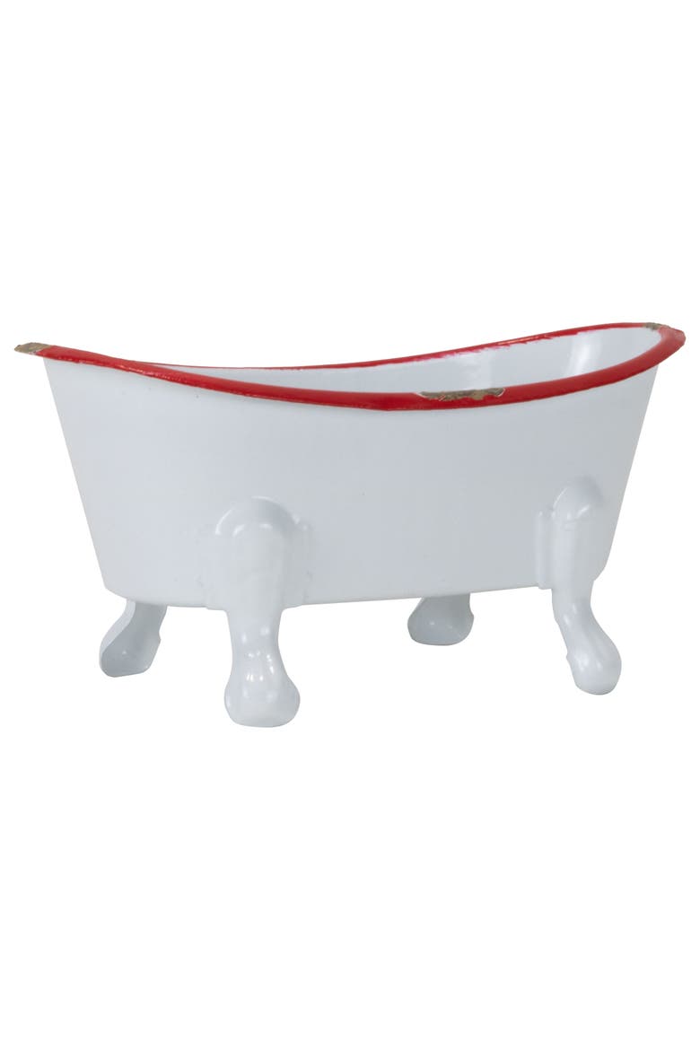 Red Distressed Rim White Enamel Bathtub Soap Dish, Alternate, color, White