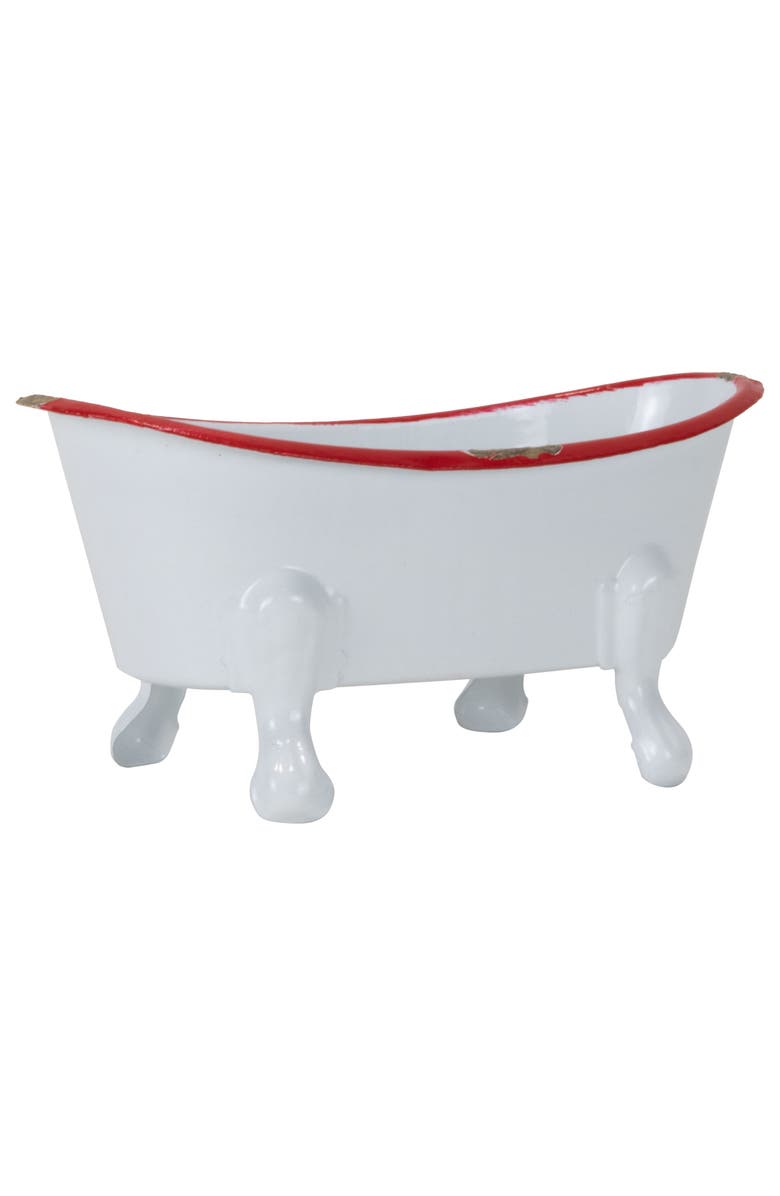 Foreside Home and Garden Red Distressed Rim White Enamel Bathtub Soap Dish, Alternate, color, White