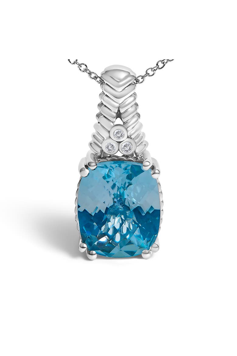 Silver Blue Topaz and Diamond Accent Textured Pendant Necklace, Alternate, color, White