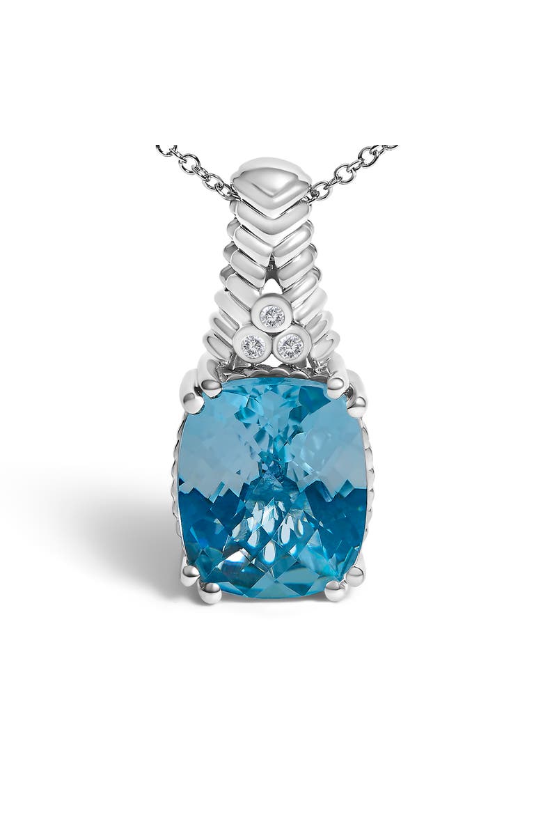 Haus of Brilliance Silver Blue Topaz and Diamond Accent Textured Pendant Necklace, Alternate, color, White