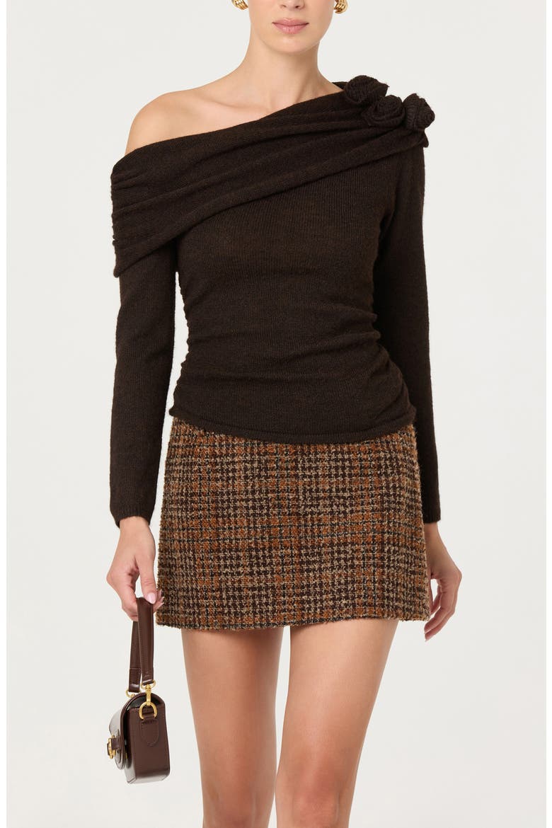 Fenia Embellished One Shoulder Sweater, Alternate, color, DARK BROWN