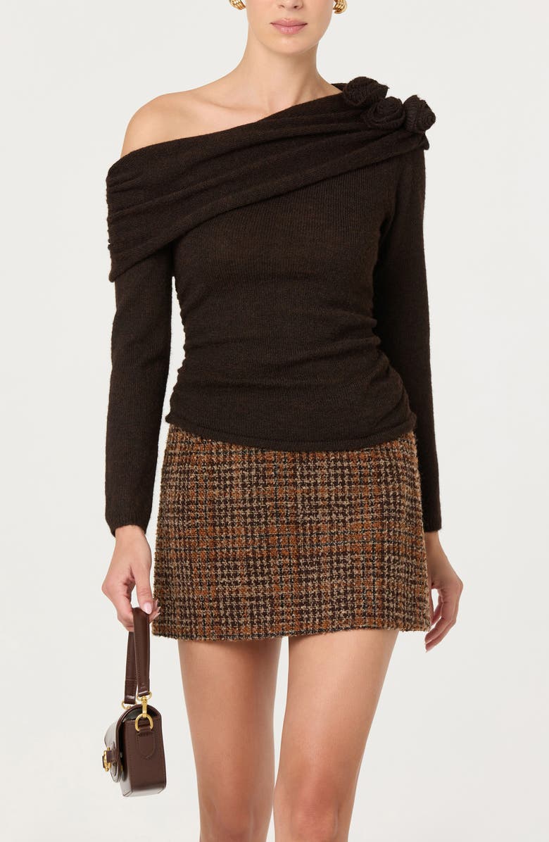 ASTR the Label Fenia Embellished One Shoulder Sweater, Alternate, color, Dark Brown