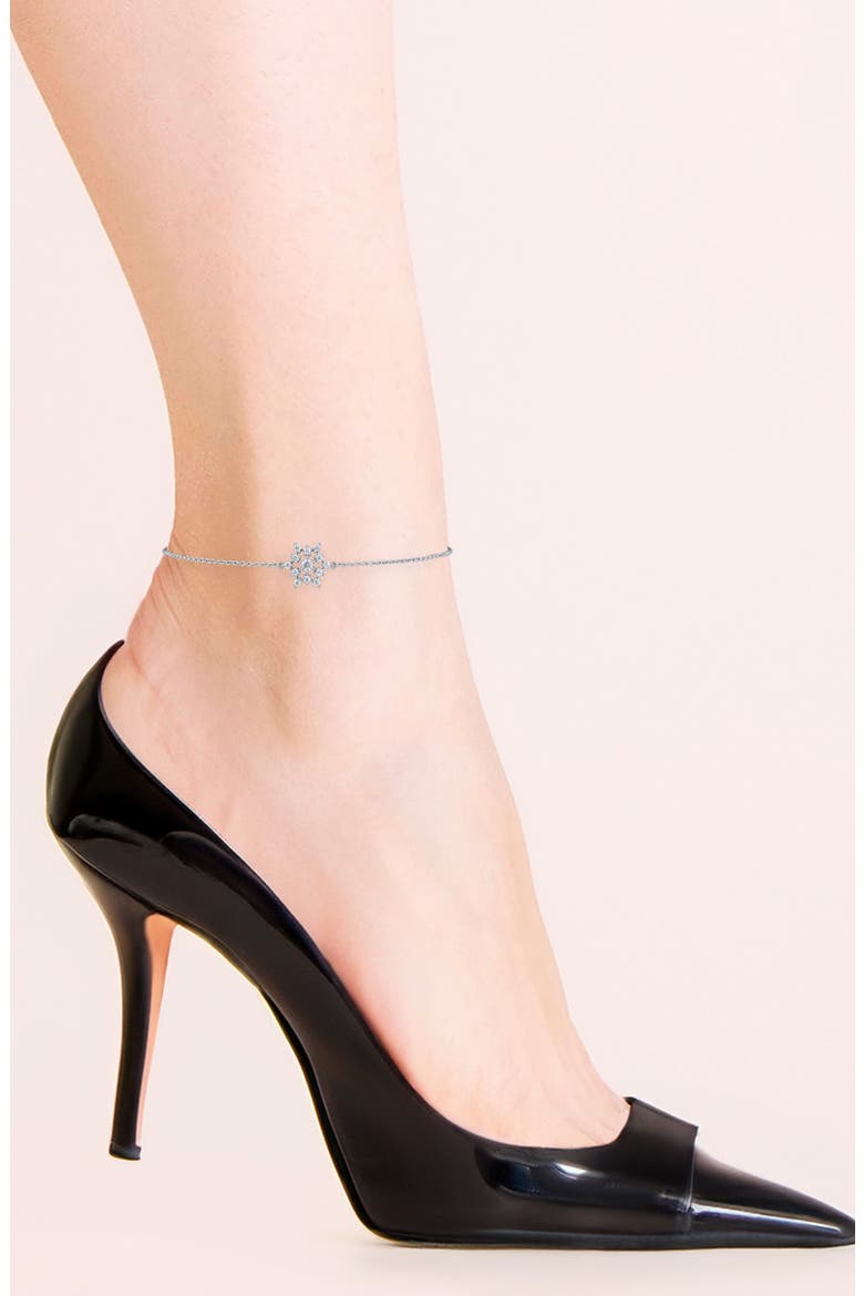 Cubic Zirconia Snowflake Station Anklet, Alternate, color, CLEAR SILVER