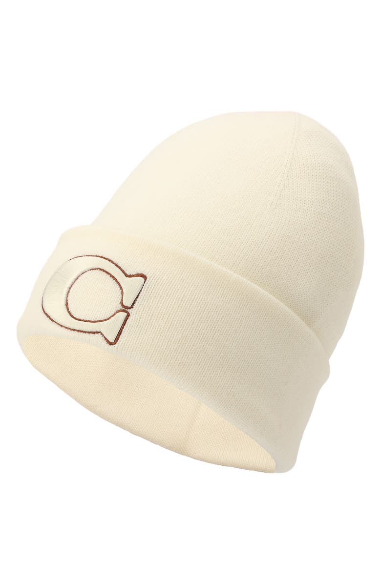 COACH Varsity C Cuff Beanie, Alternate, color, Chalk