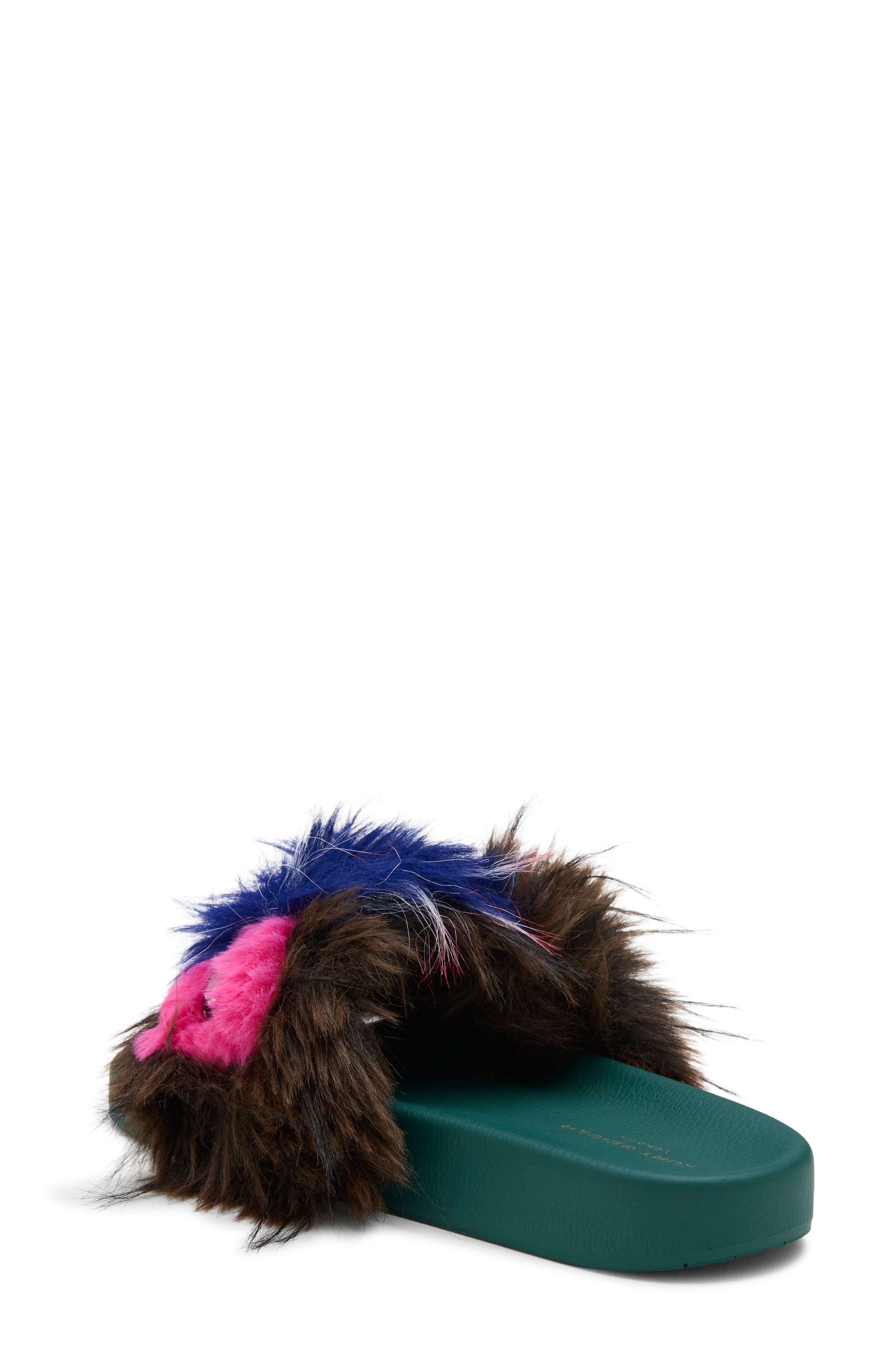 Meena Mascot Faux Fur Slide Sandal, Alternate, color, OPEN GREEN