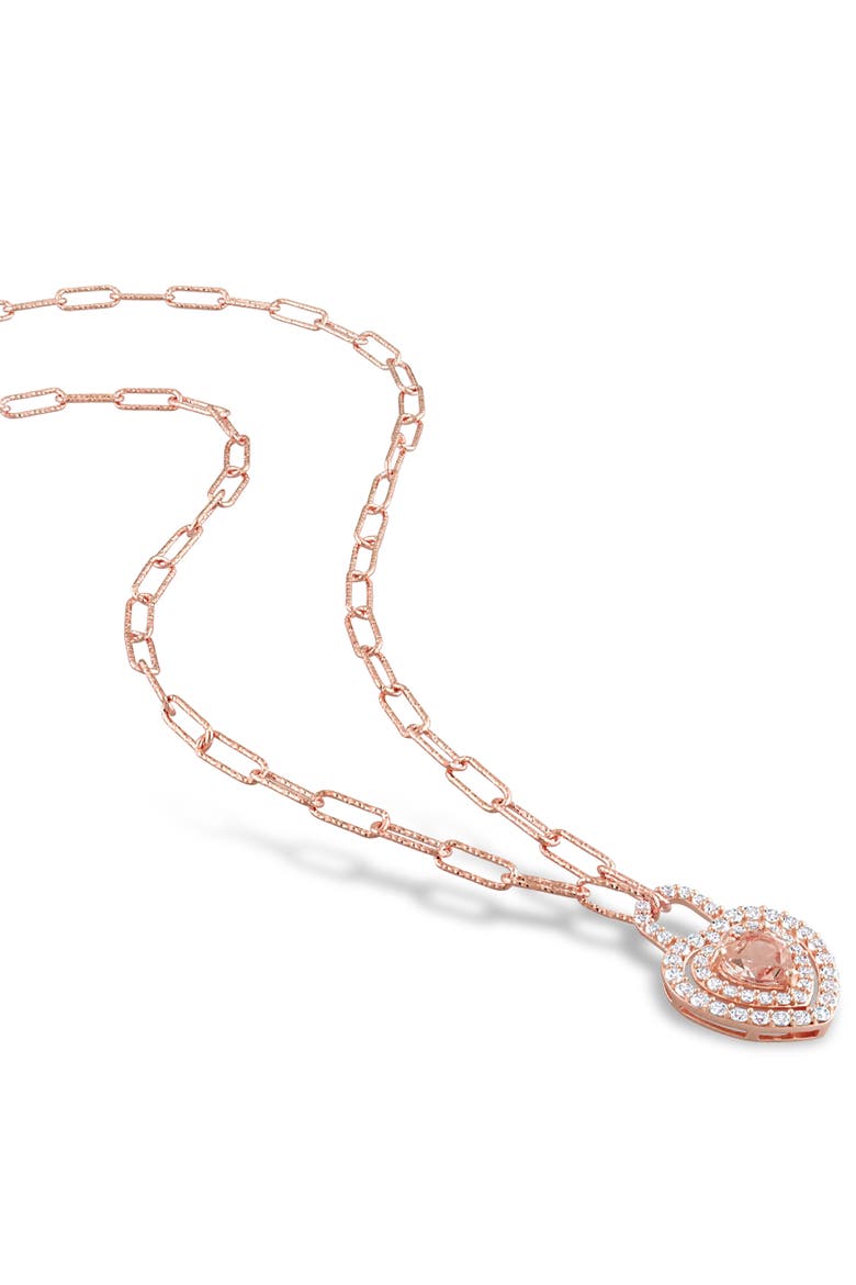 Morganite & White Topaz Heart Necklace, Alternate, color, Morganite