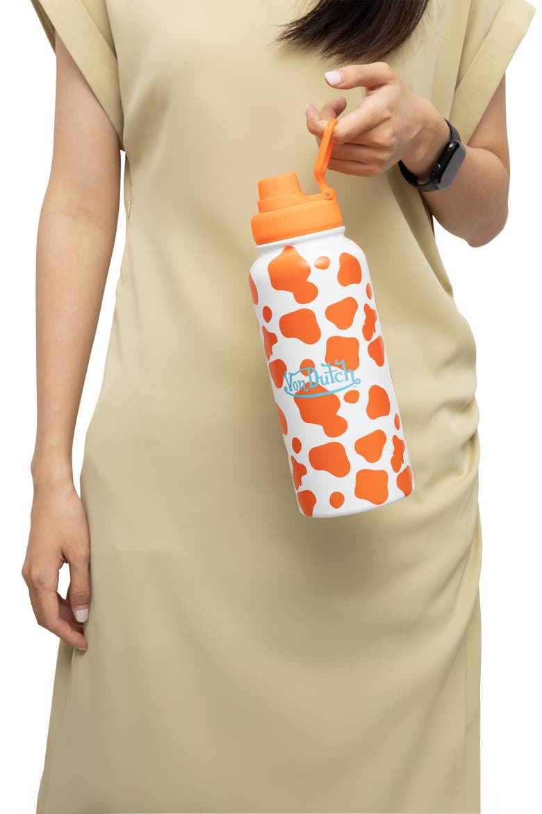 32oz Hydration Double Walled Insulated Stainless Steel Bottle, Alternate, color, Orange Cow