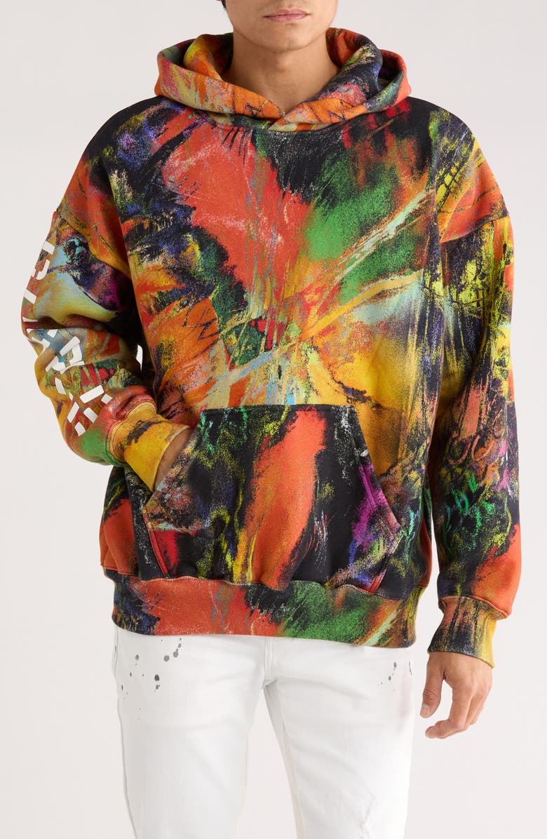 PURPLE BRAND Relaxed Fit Logo Graphic Heavyweight Fleece Hoodie Logo Graphic Fleece Hoodie, Main, color, Orange Multi