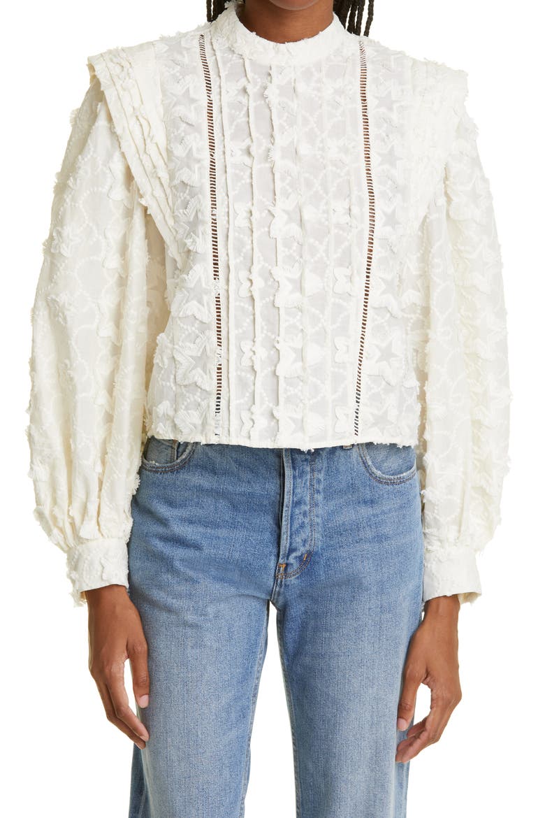 Star 3D Embroidered Blouse, Main, color, OFF-WHITE