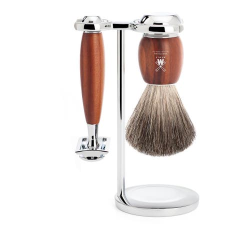 Vivo Plumwood 3-Piece Pure Badger Safety Razor Shaving Set