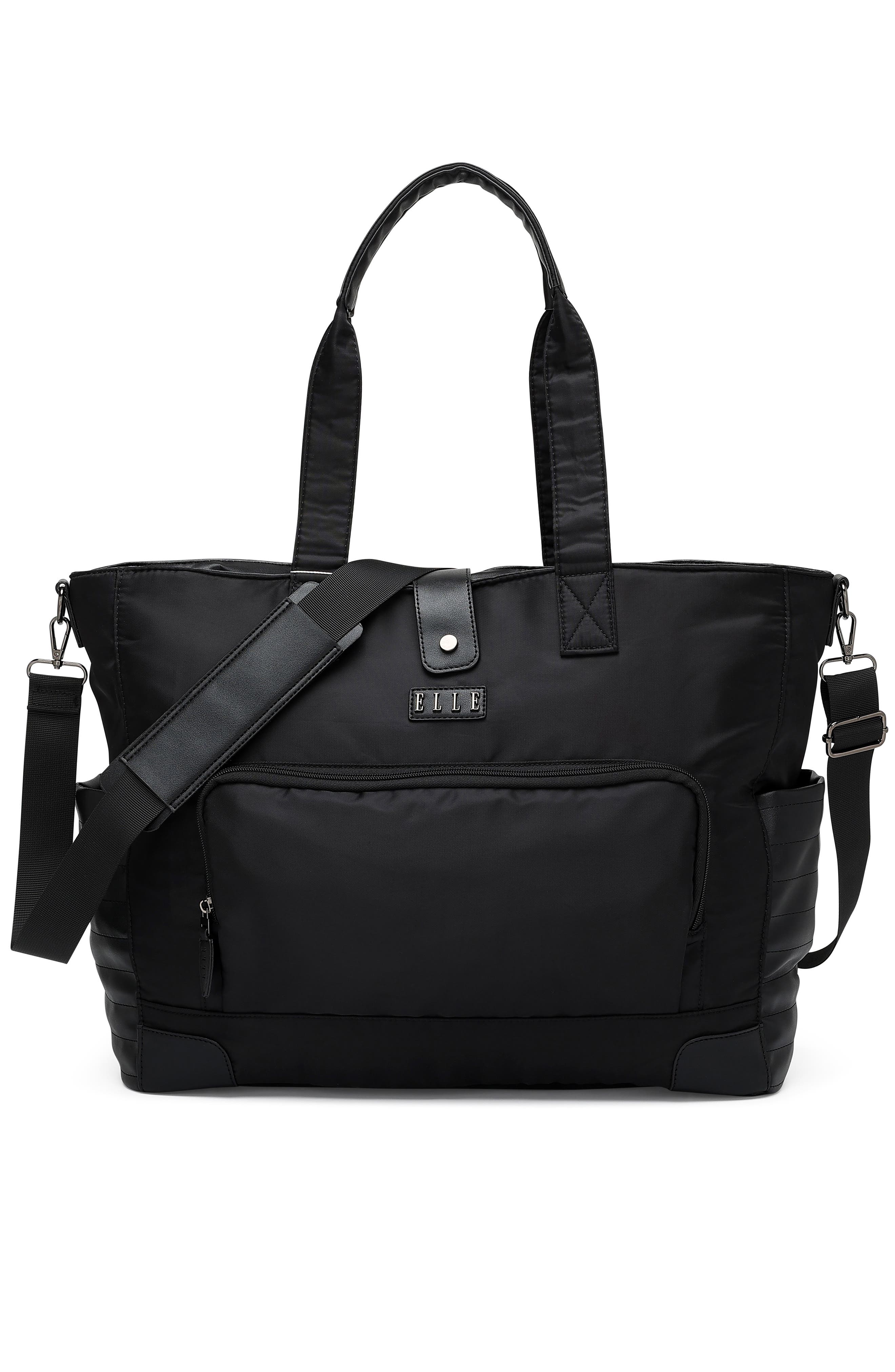 ELLE Voyage 25L Twill and Vegan Leather Weekender Duffel Bag, Main, color, Black