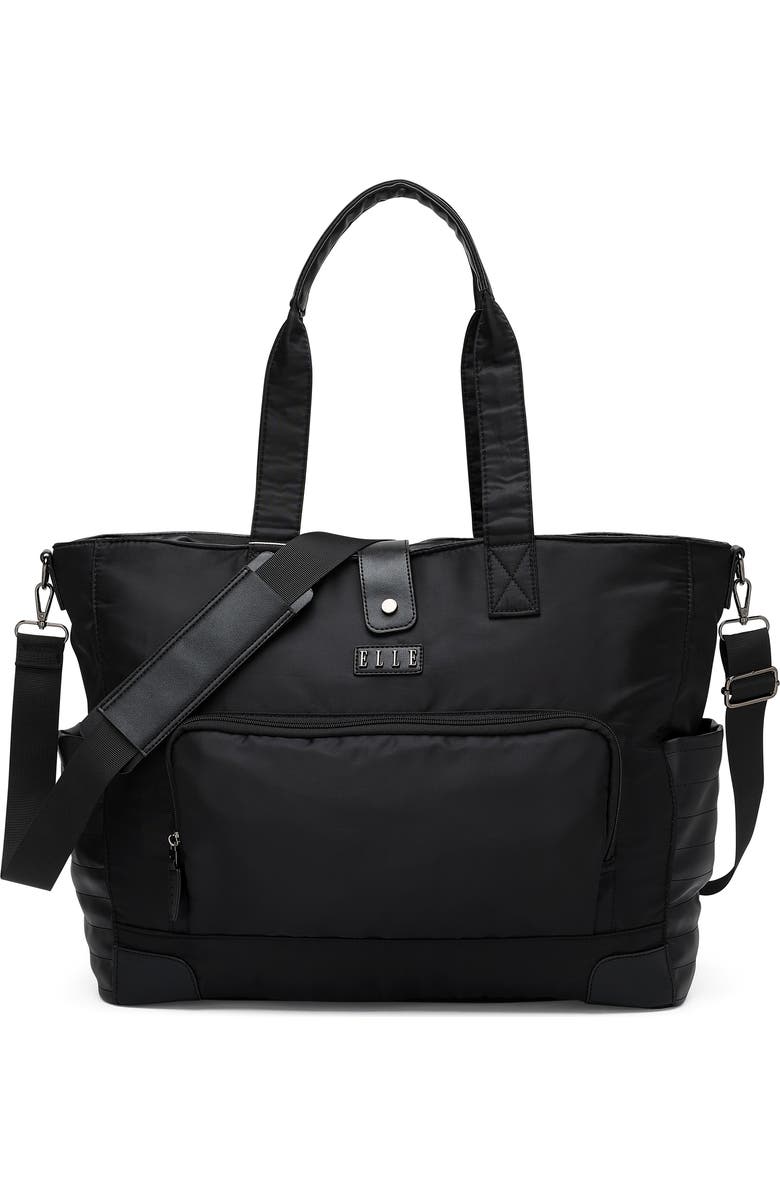 ELLE Voyage 25L Twill and Vegan Leather Weekender Duffel Bag, Main, color, Black