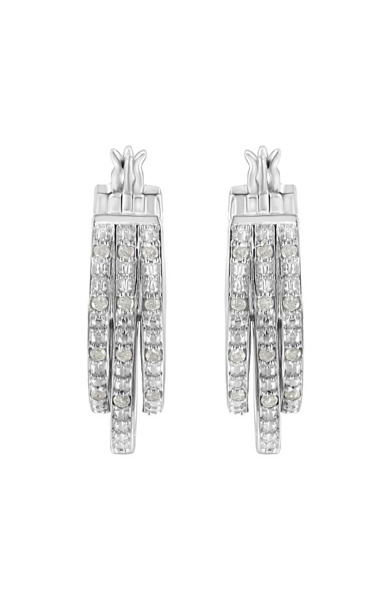 Haus of Brilliance Silver 1/4 Cttw Diamond and Alternating Beaded Triple Hoop Earring, Alternate, color, 
