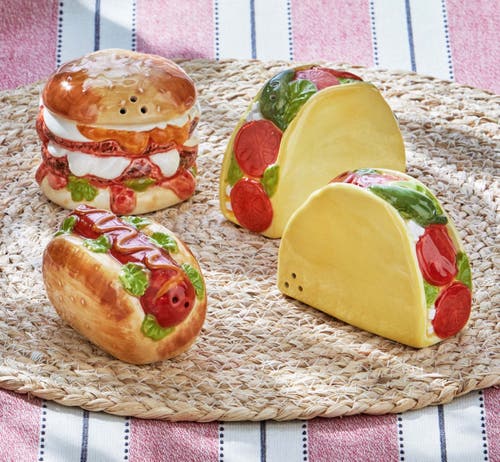 Tag Taco Ceramic Decorative Salt And Pepper Shaker Sets In Gold