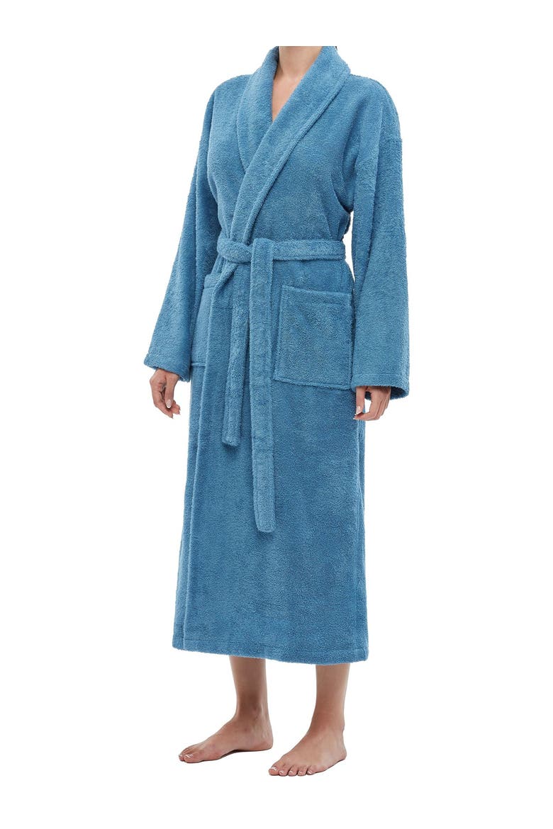Shawl Collar Turkish Terry Cotton Bathrobe for Women, Main, color, Steel Blue