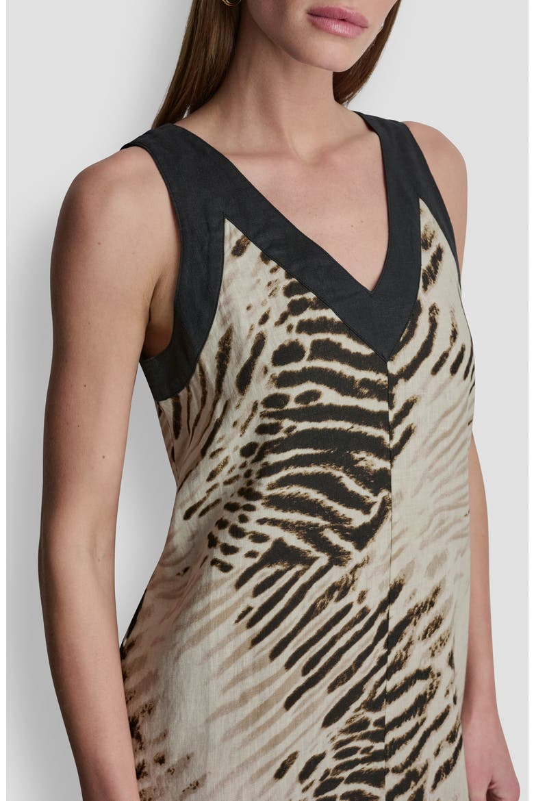 Print Colorblock Linen Midi Dress, Alternate, color, BRUSHED SANDBED/ BLACK