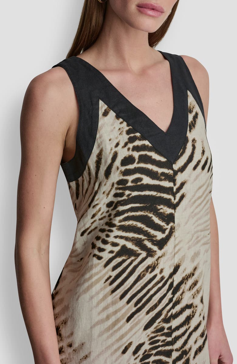 DKNY Print Colorblock Linen Midi Dress, Alternate, color, Brushed Sandbed/ Black