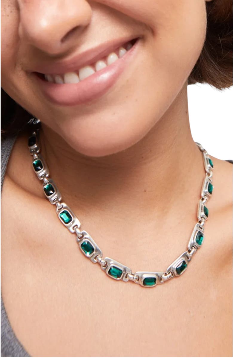 UNODE50 Sterling silver-plated necklace with green crystals, Alternate, color, Silver