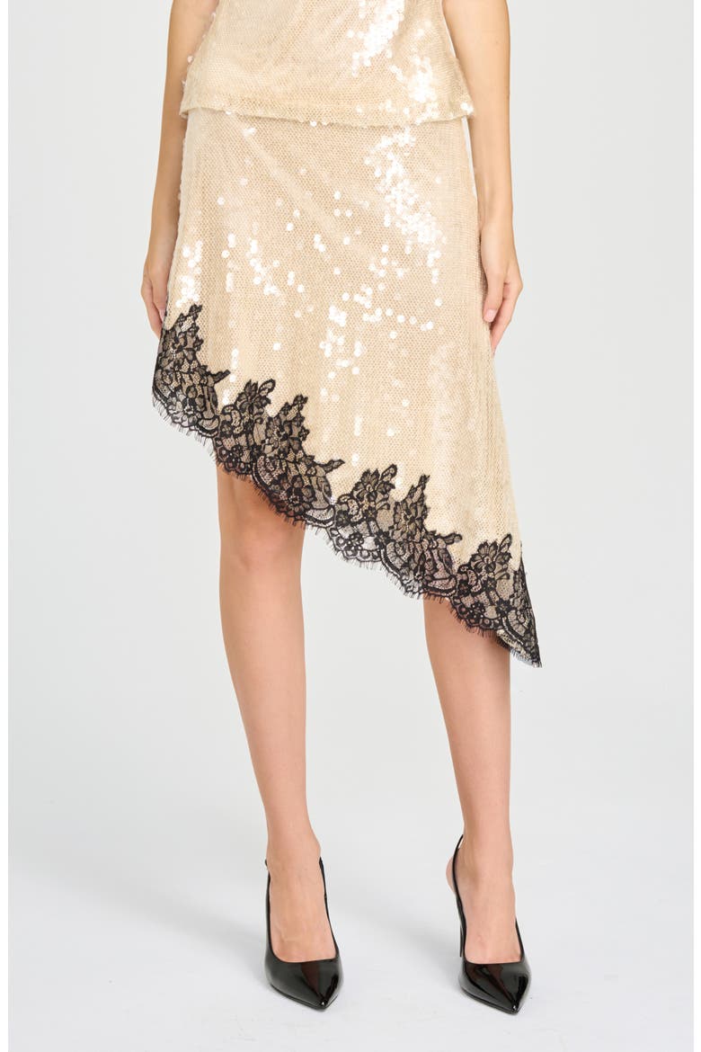 x Rose Lola Lucia Sequin & Lace Asymmetric Skirt, Main, color, CREAM