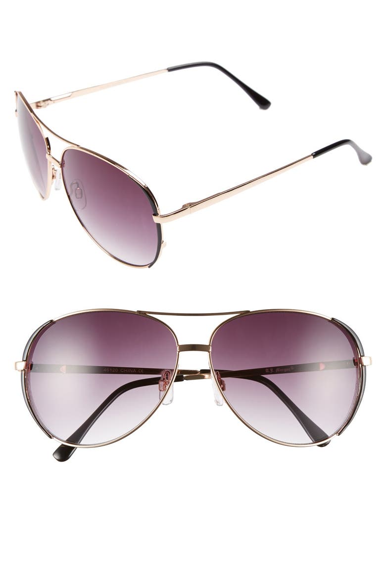 'Sideline' 61mm Aviator Sunglasses, Main, color, GOLD/ BLACK
