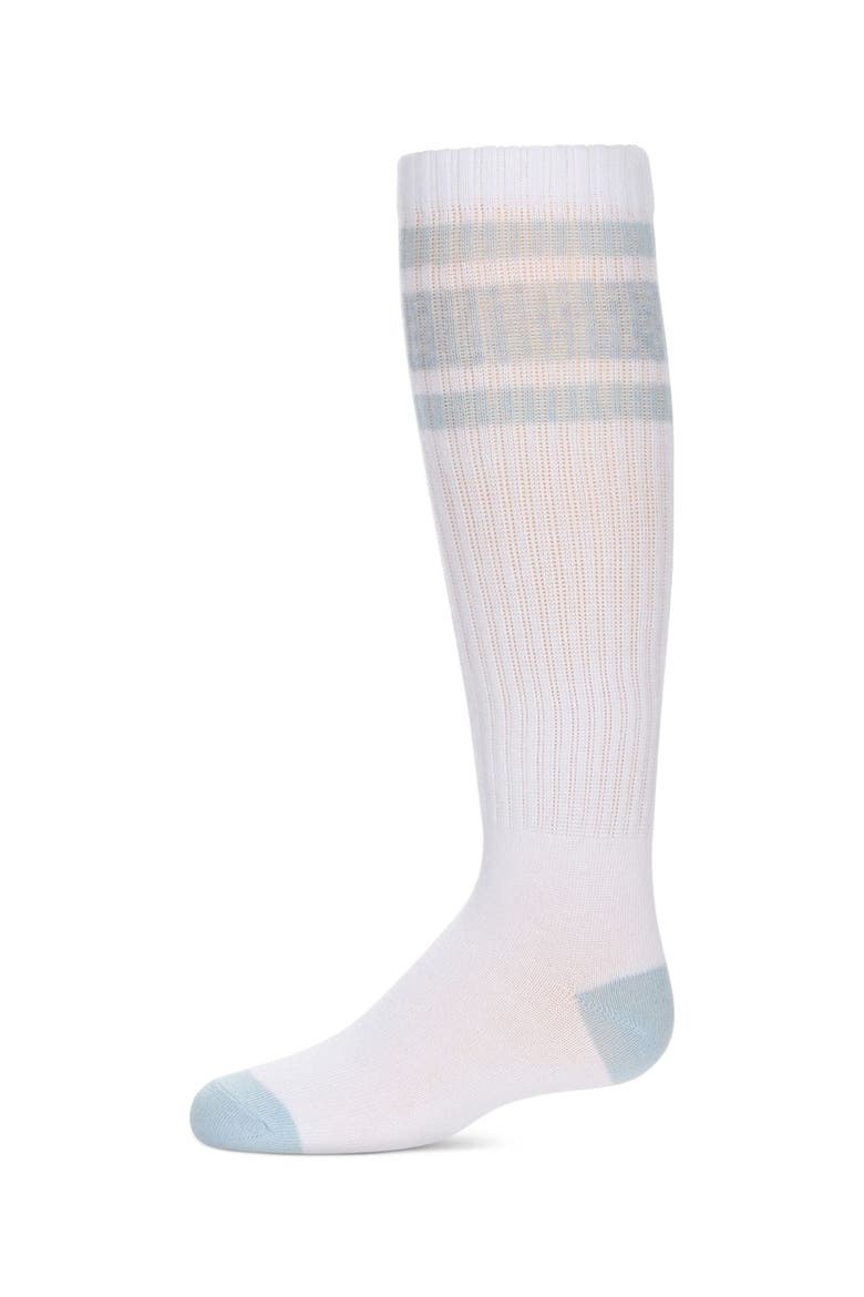 Neon Stripe Knee High Socks, Main, color, White-Neon Blue