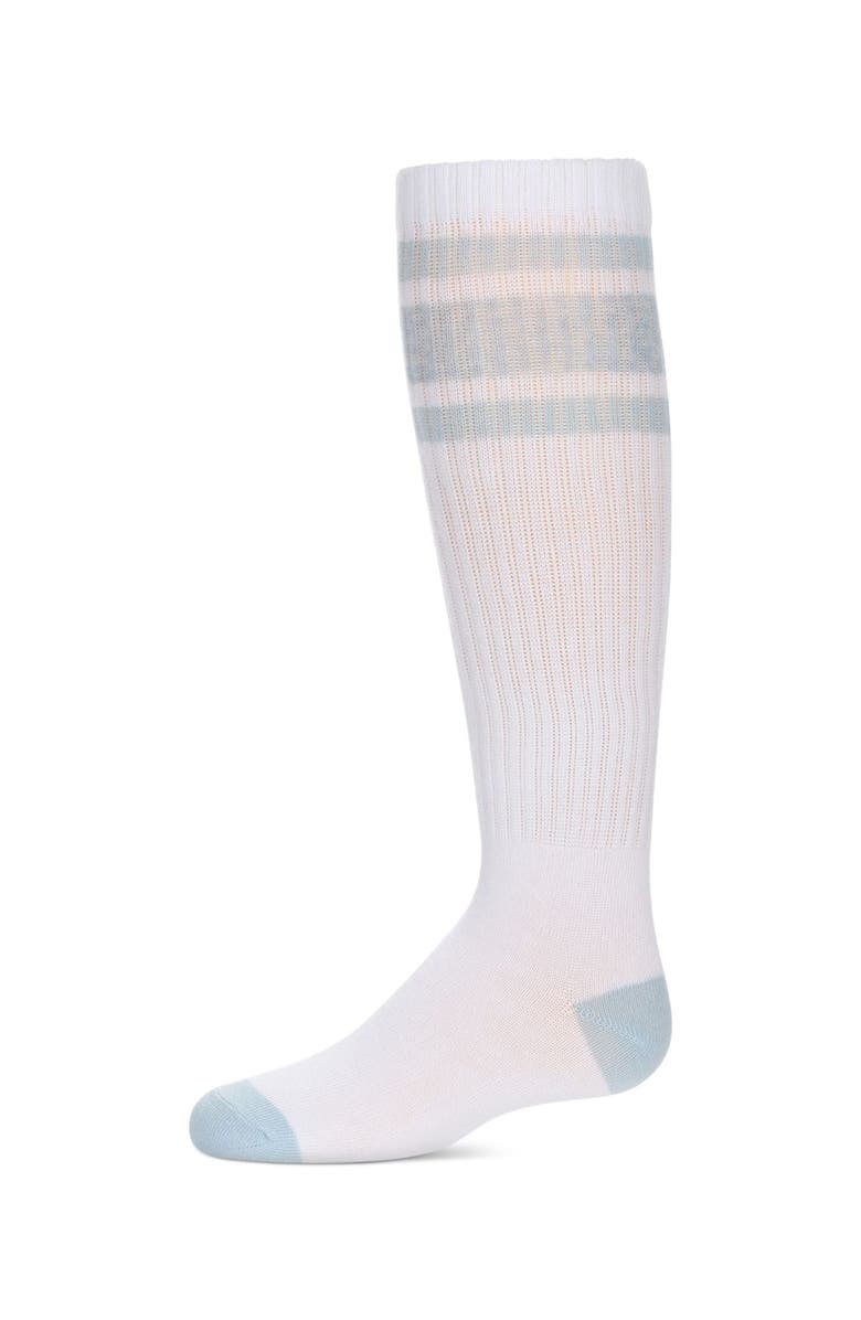 MeMoi Neon Stripe Knee High Socks, Main, color, White-Neon Blue