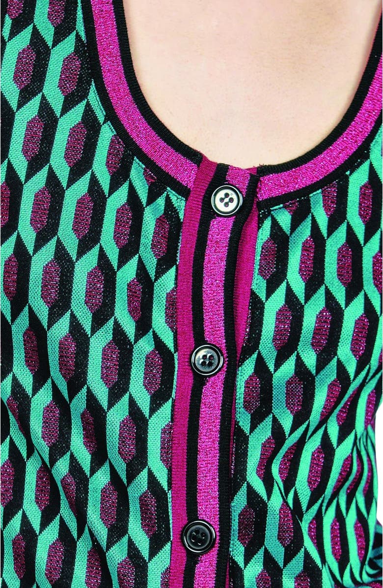 Anna Sui Glitter Geo Jacquard Long Vest, Alternate, color, Teal