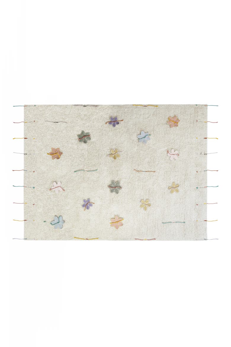 Wildflowers Fringe Trim Washable Cotton Blend Play Rug, Main, color, NATURAL