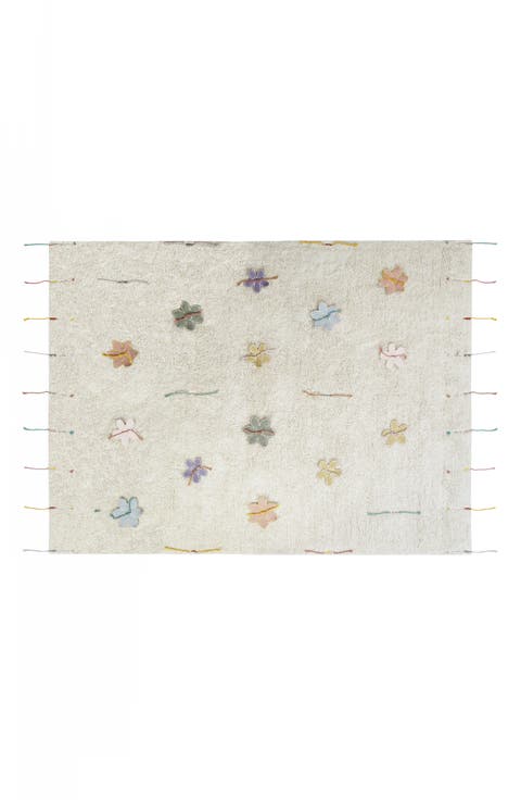 Wildflowers Fringe Trim Washable Cotton Blend Play Rug