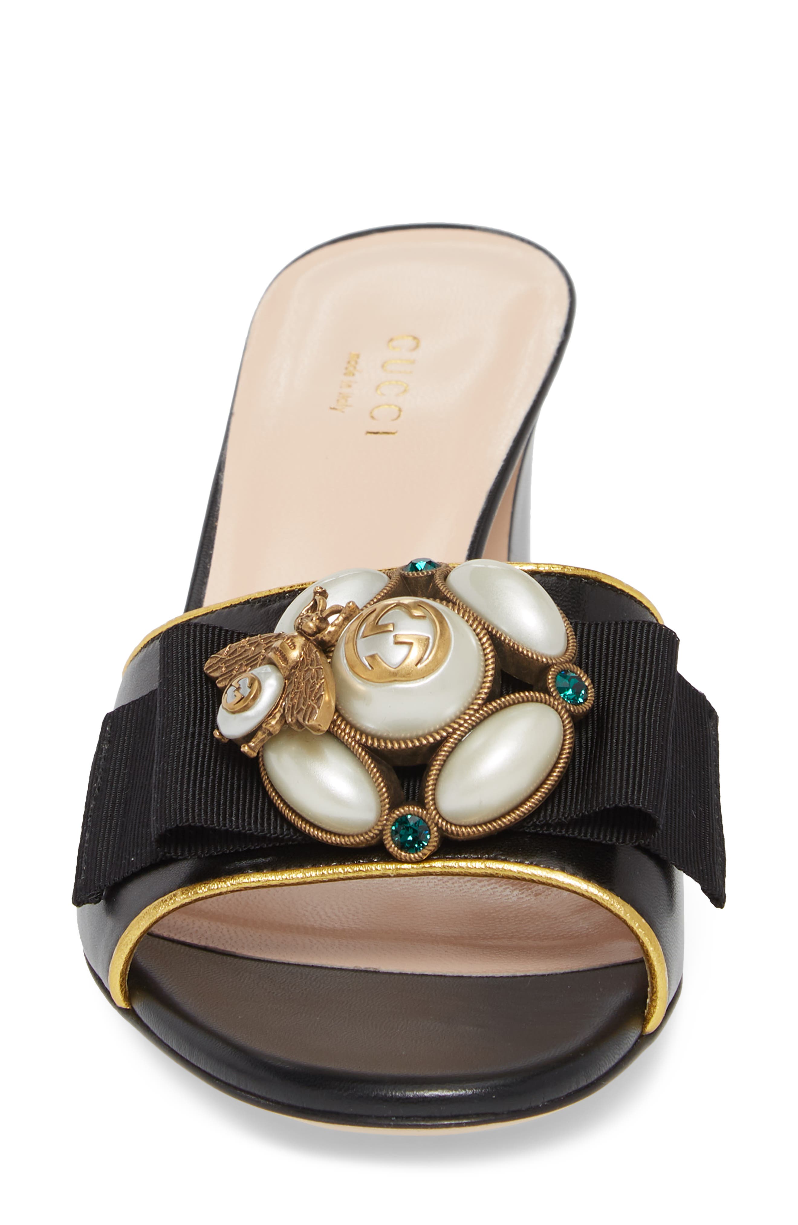 Gucci Bee Embellished Slide Sandal, Alternate, color, 
