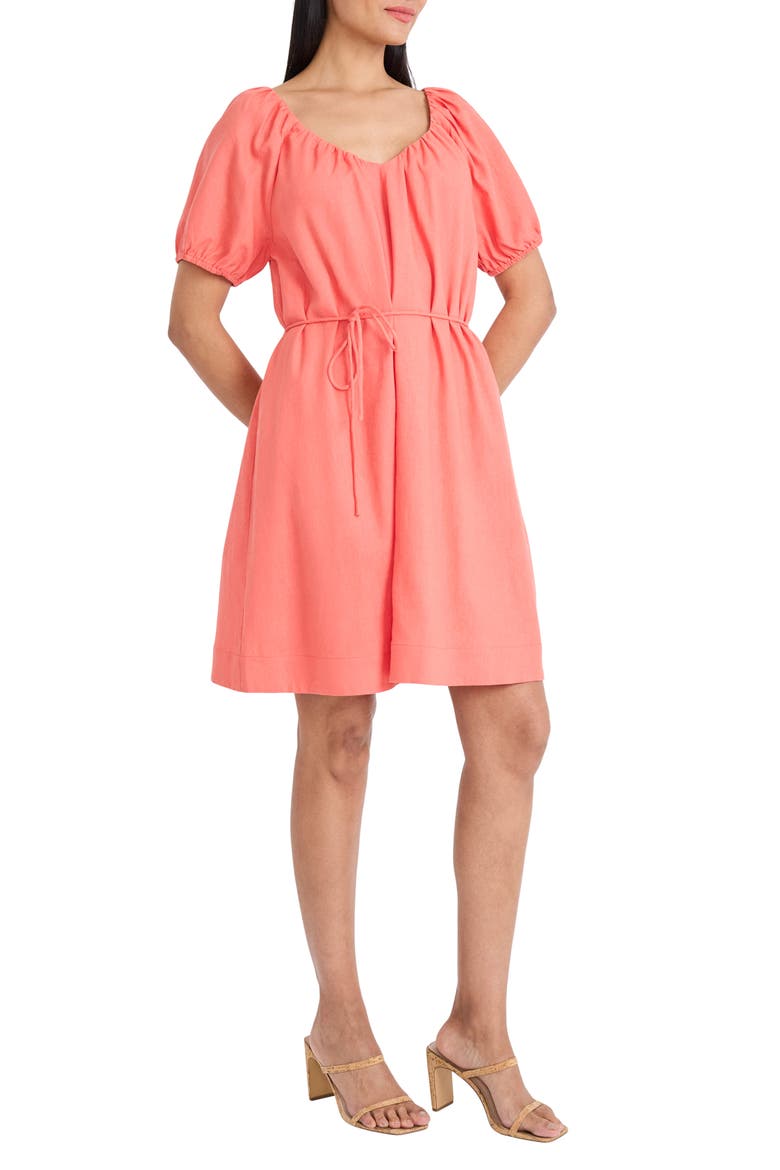 Self Belt Trapeze Minidress, Alternate, color, DEEP SEA CORAL