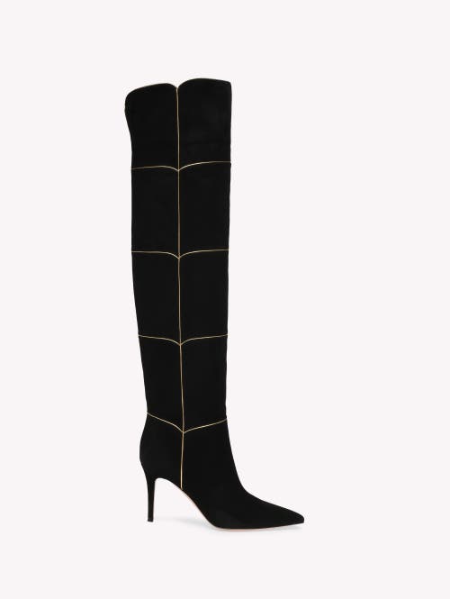 Gianvito Rossi Clarice 85 Metallic Leather-trimmed Suede Over-the-knee Boots