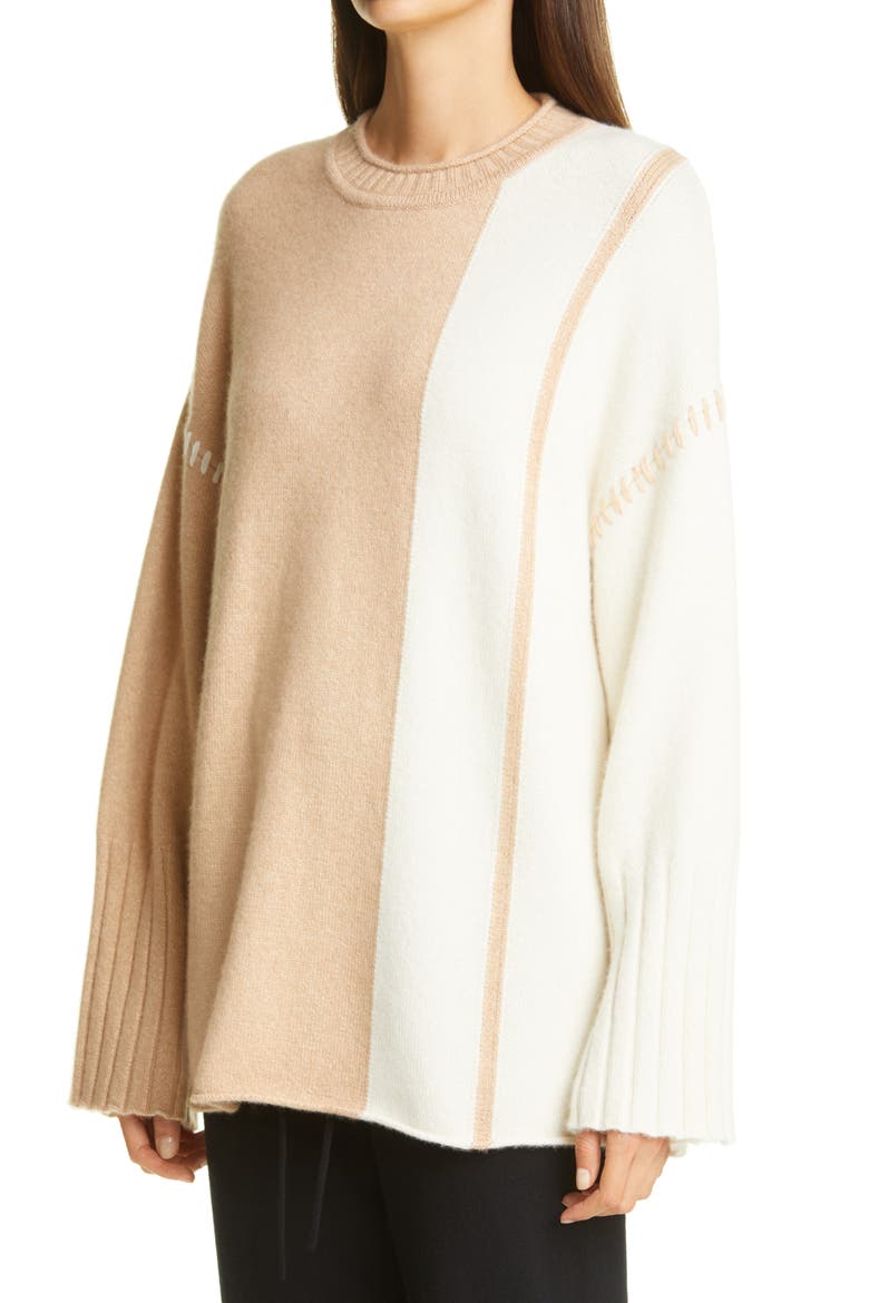 Stripe Wide Sleeve Cashmere & Silk Sweater, Alternate, color, CREAM