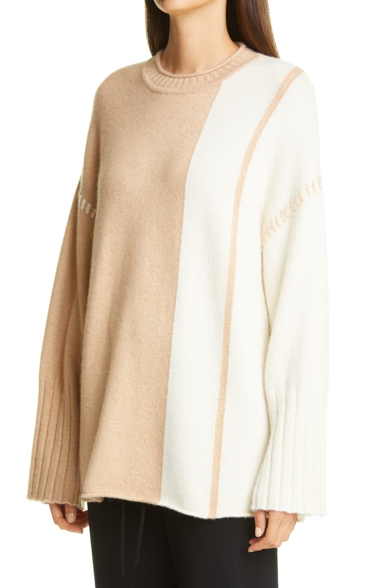 St. John Collection Stripe Wide Sleeve Cashmere & Silk Sweater, Alternate, color,