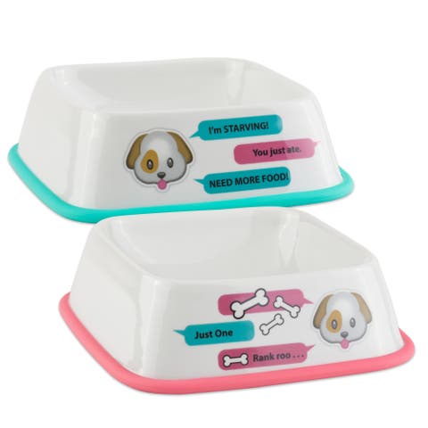 Ceramic Emoji Pet Bowl 2 Piece Set, Medium