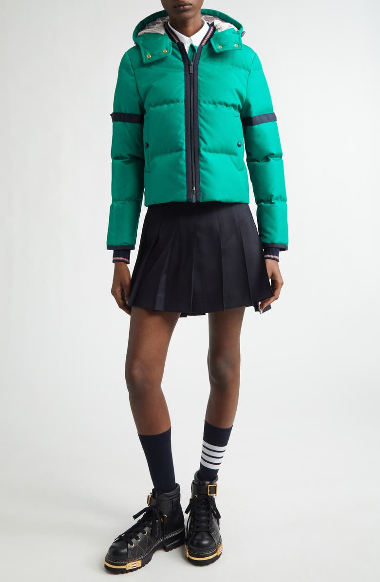 Thom Browne Removable Hood Down Coat, Alternate, color, Green
