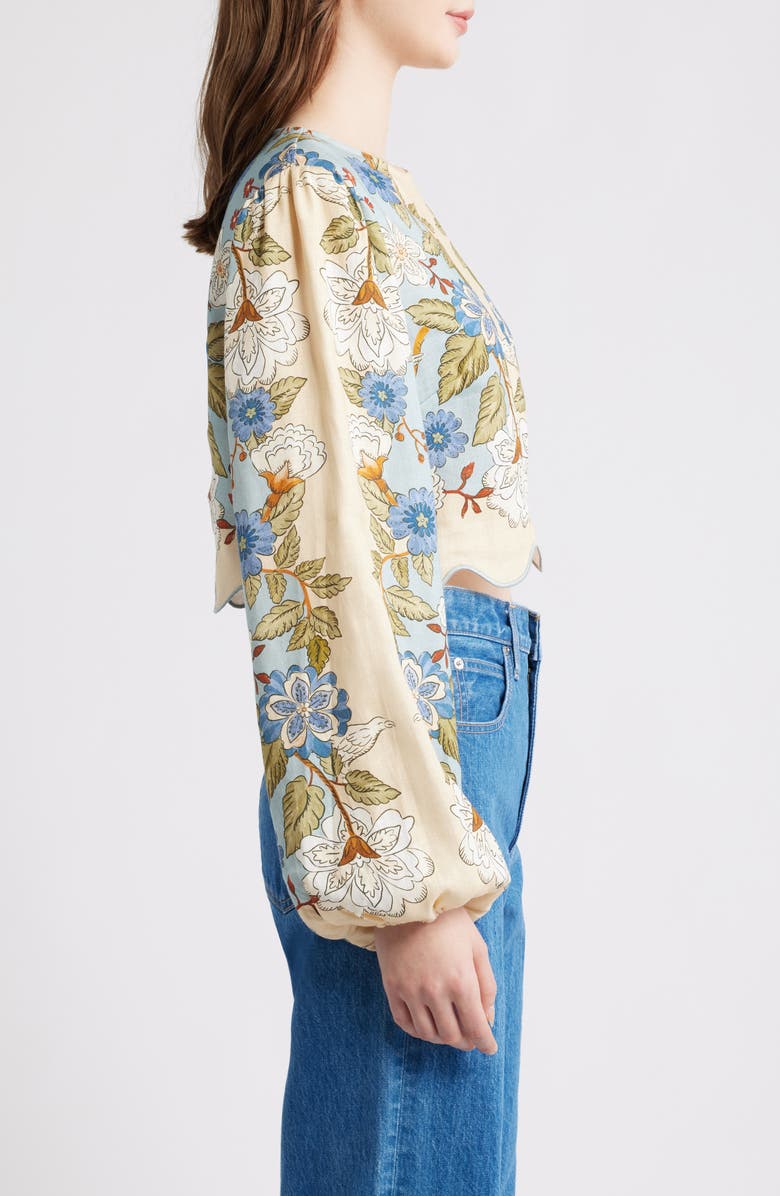 FARM Rio Garden Scarf Print Linen Top, Alternate, color, Garden Scarf Blue