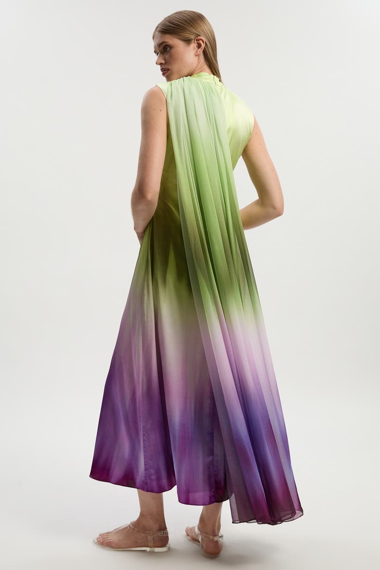 Ombre Satin Cape Midi Dress, Alternate, color, Multi