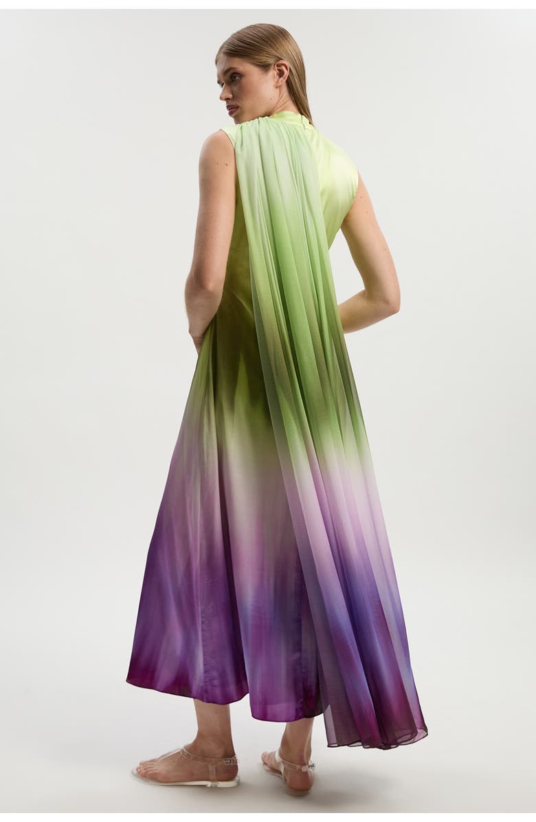 Karen Millen Ombre Satin Cape Midi Dress, Alternate, color, Multi