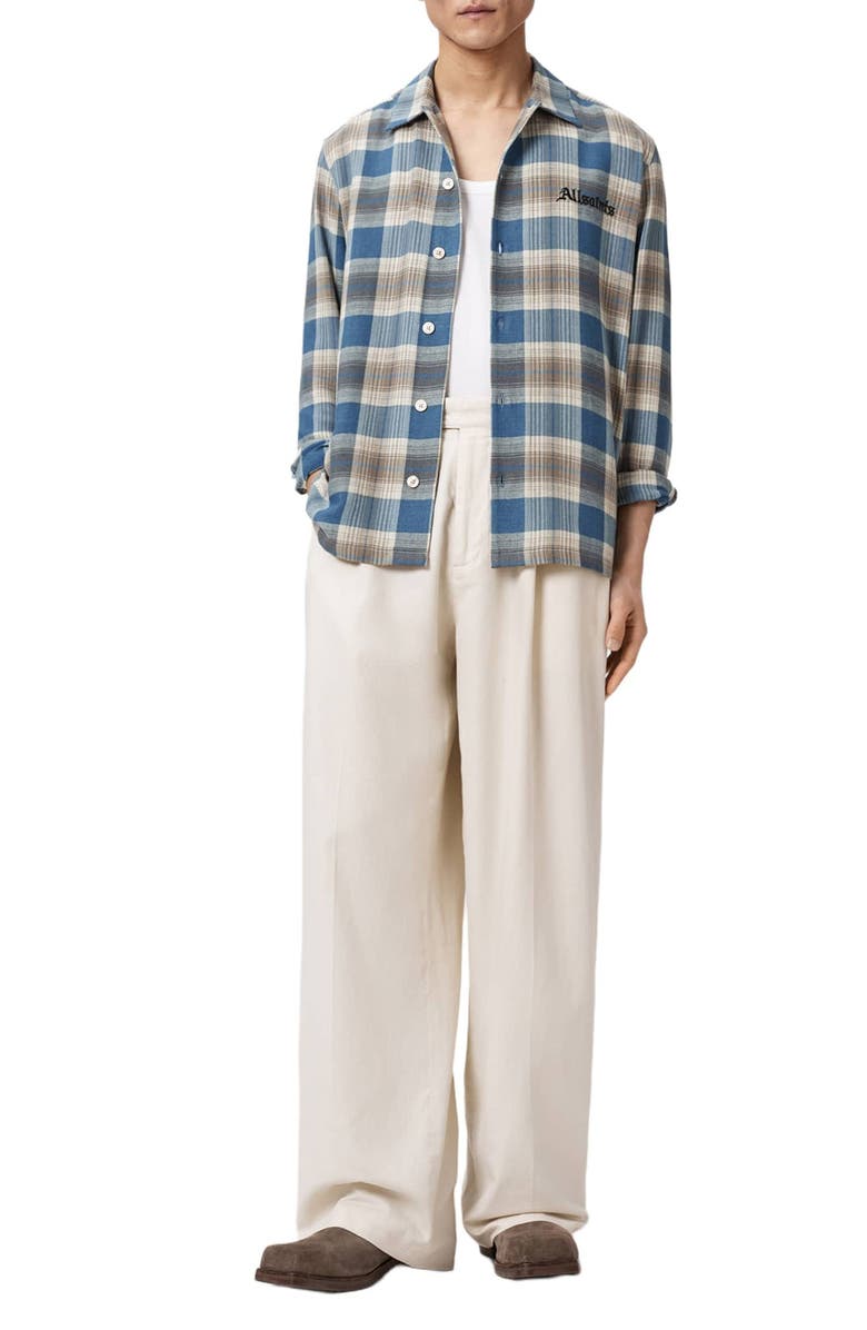 AllSaints Alta Plaid Cotton Flannel Button-Up Shirt, Alternate, color, Blue