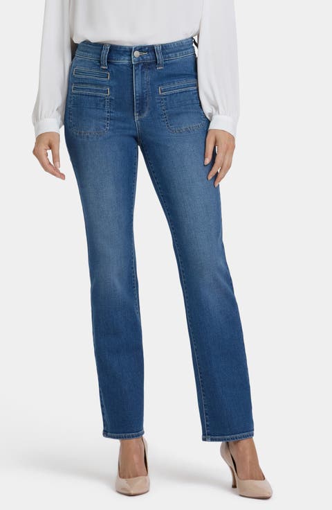 Marilyn Utility Pocket Straight Jeans (Romantic Indigo) (Regular & Petite)