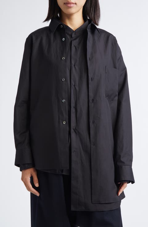 Asymmetric Cotton Broadcloth Button-Up Shirt