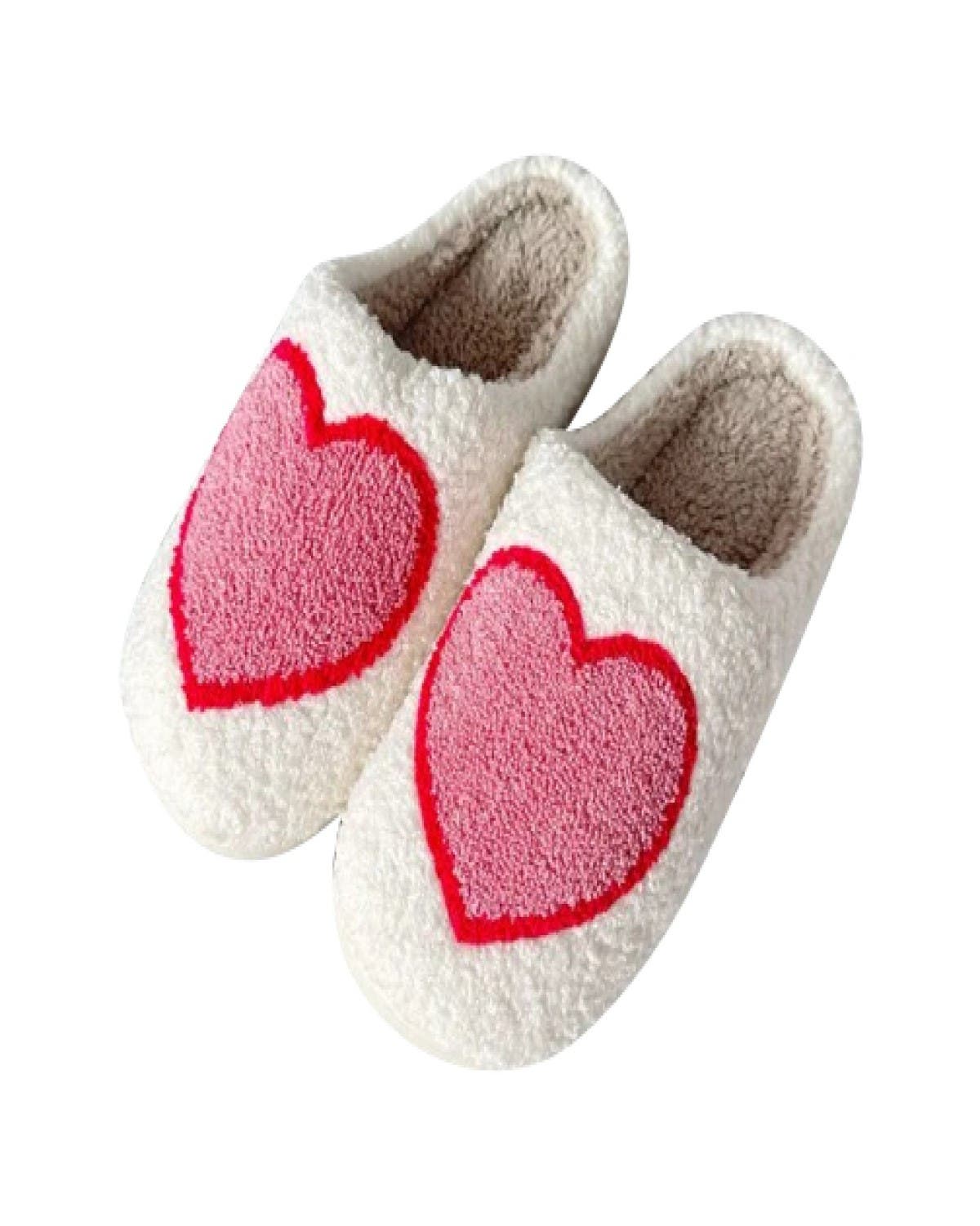 Plush heart slippers, Main, color, White & Red